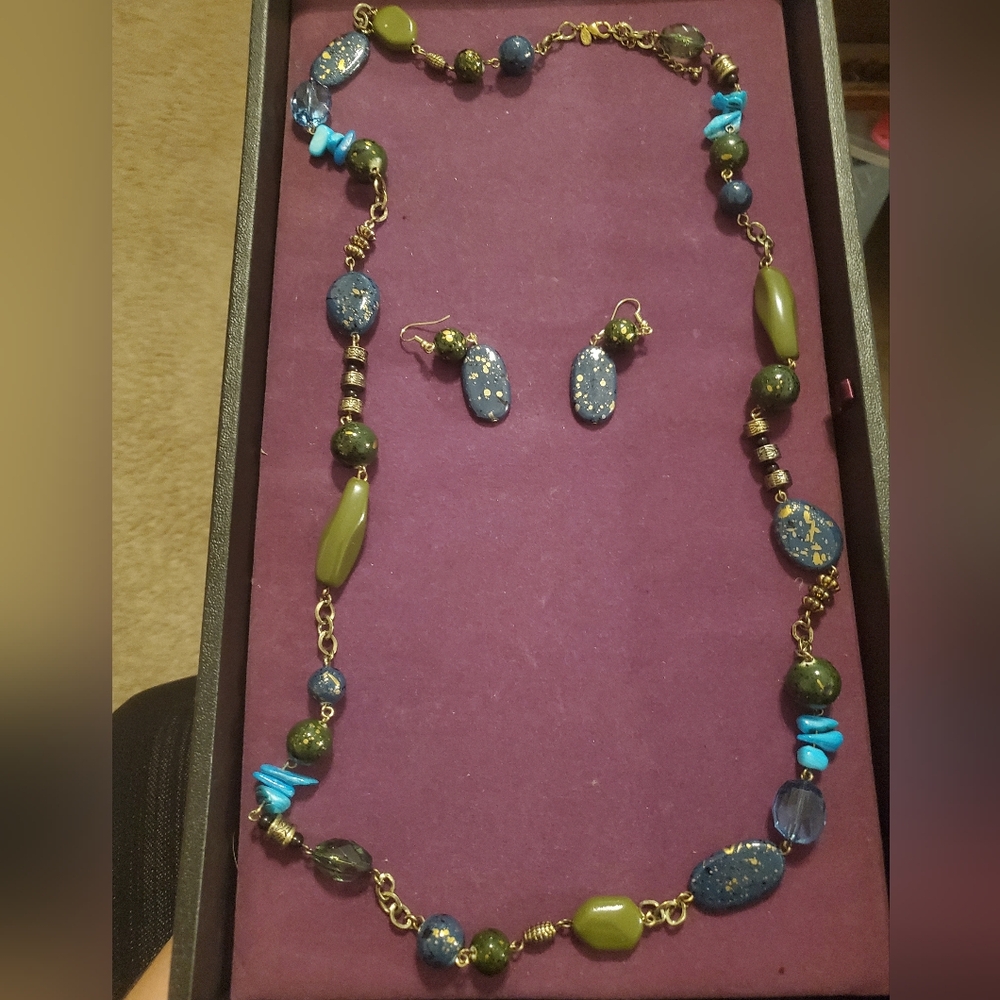 Premier Designs Blue and Green Beaded Necklace